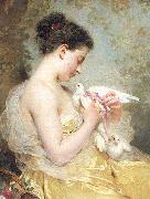 Charles Joshua Chaplin A Beauty with Doves oil painting artist